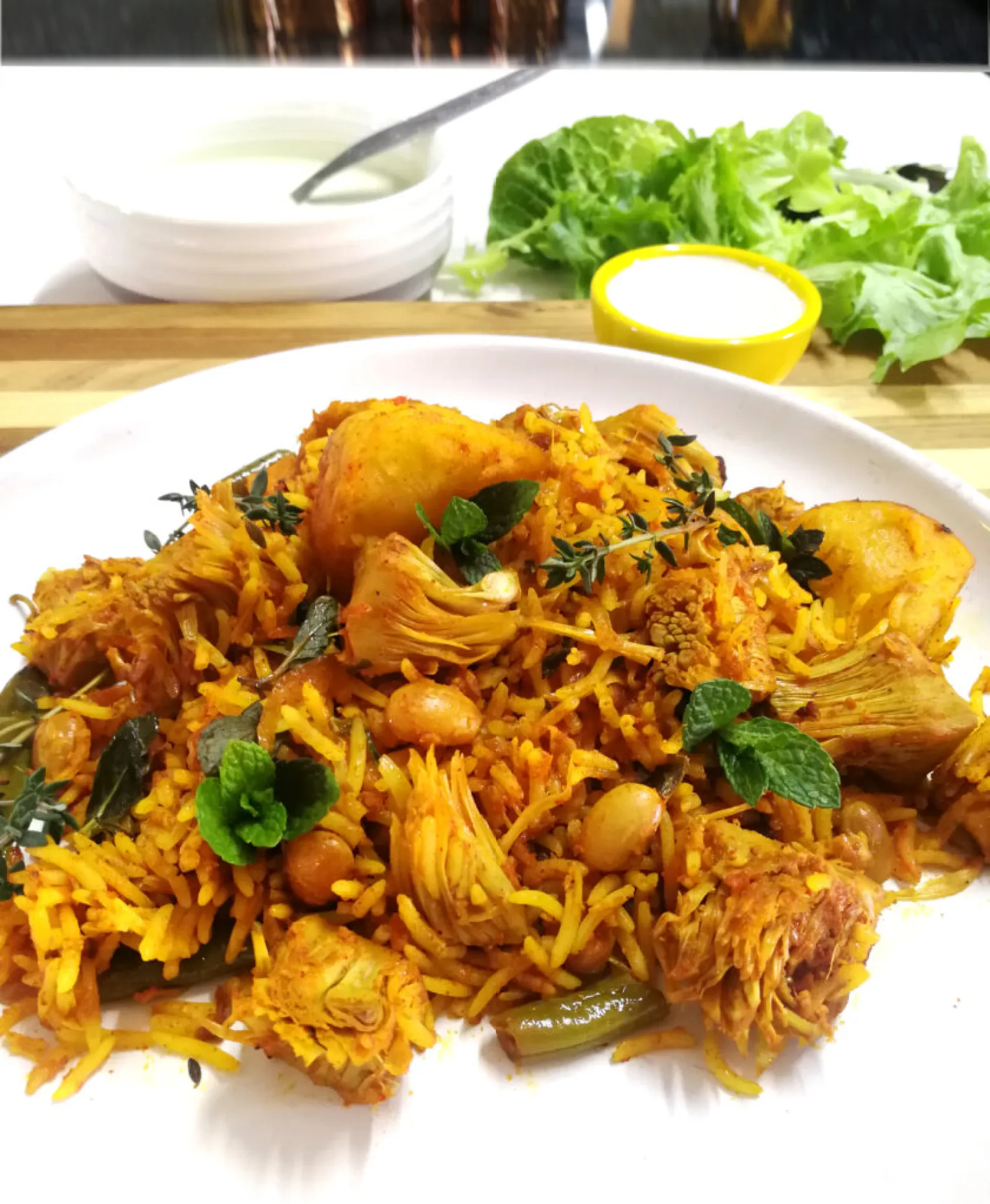 mushroom briyani or jackfruit briyani